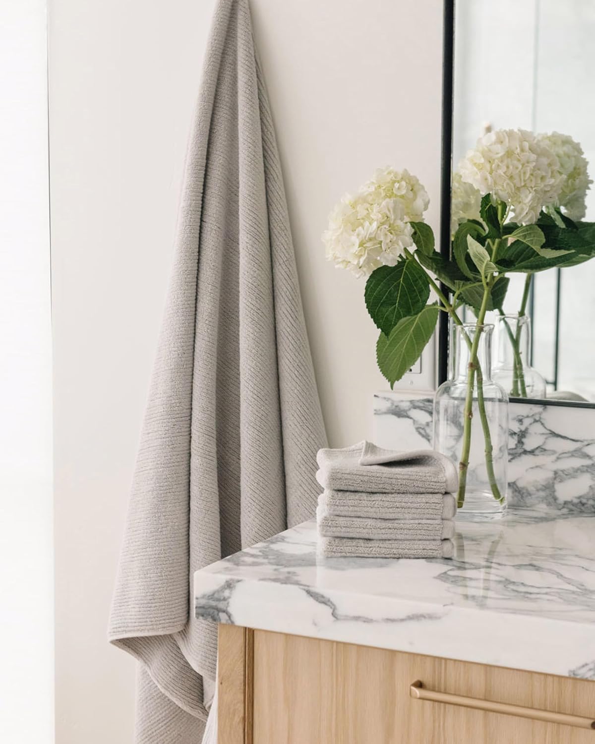 Cozy Earth Ribbed Bath Sheet Set - 60% Cotton 40% Viscose from Bamboo Bath Sheets - Soft & Absorbent Textured Ribbed Pattern - 2 Pack Light Grey