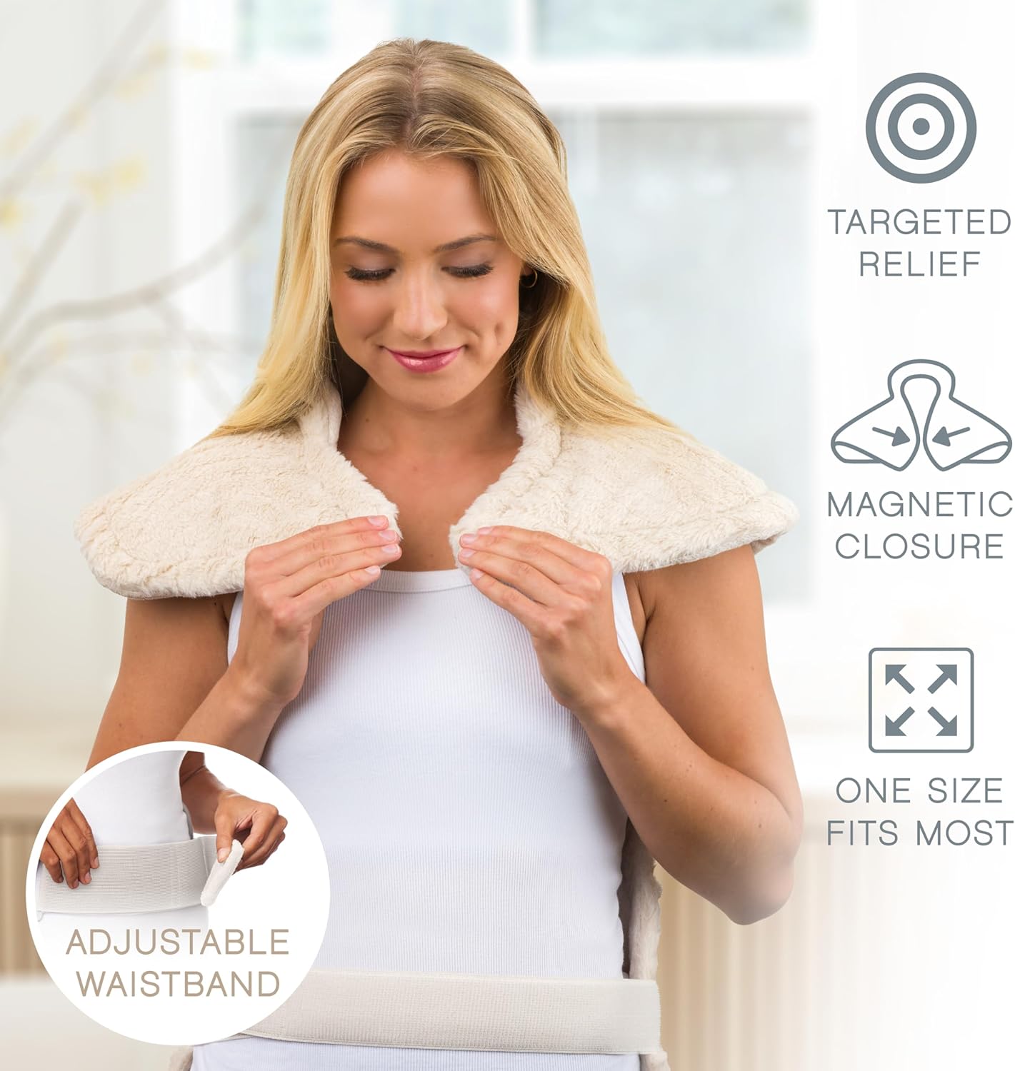 Pure Enrichment® PureRadiance™ Back & Neck Luxury Heating Pad for Pain Relief, Patented Design, Soft Faux Fur & Micromink, 6 Heat Settings, Machine Washable, Universal Fit, 31.5” x 24” (Golden Sands)
