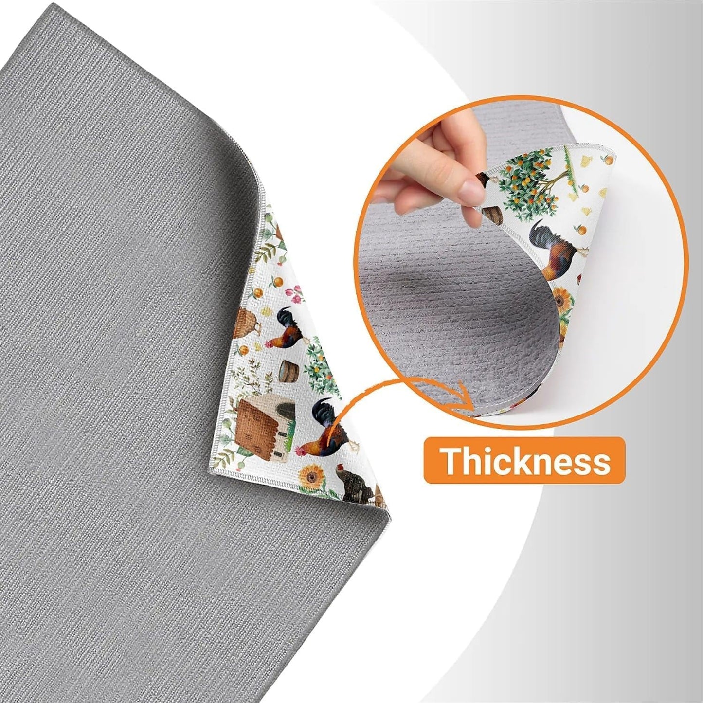 Dish Drying Mat For Kitchen Counter, Farmhouse Rooster Microfiber Absorbent Dish Drainer Rack Pad Reusable Large 18x24in Drying Mat