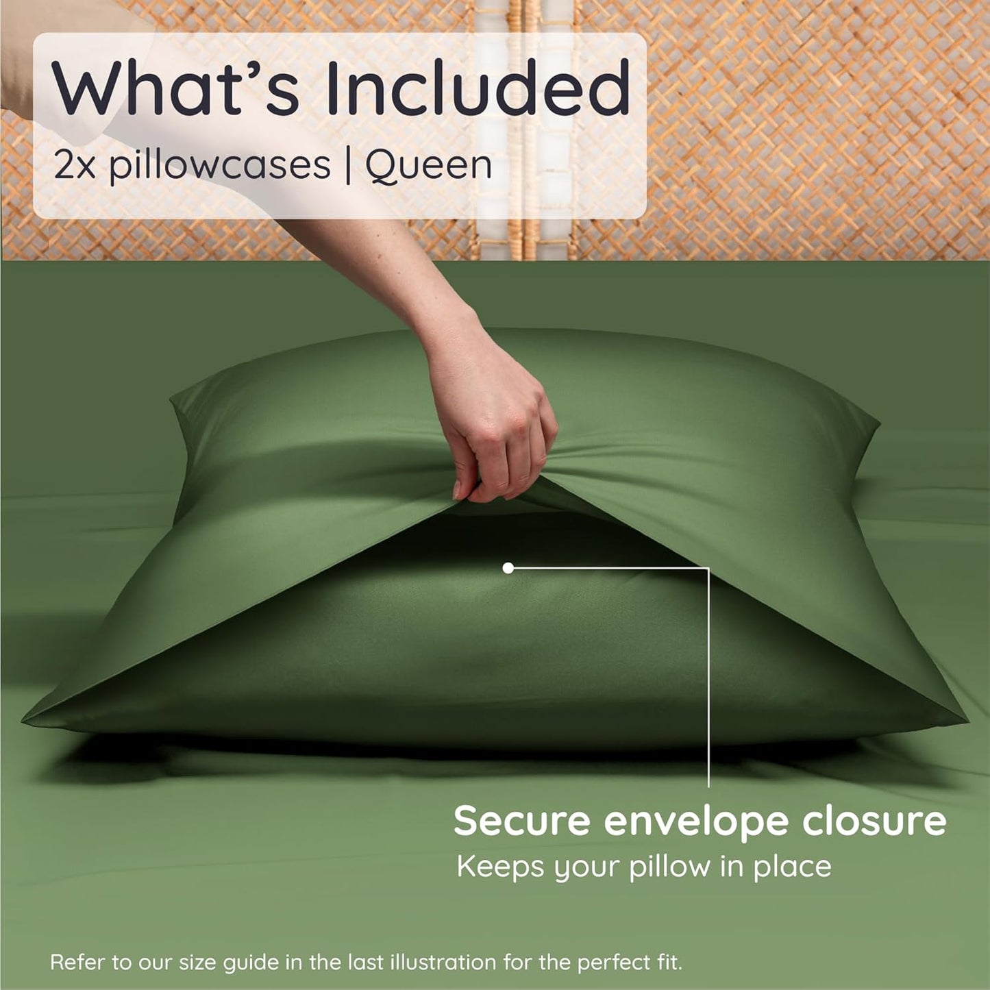 Bambaw 100% Viscose Derived from Bamboo Pillow Cases Queen Size Set of 2, Queen Cooling Pillow Cases with Envelope Closure, Breathable & Super Soft, Anti Acne Pillowcases (Olive)