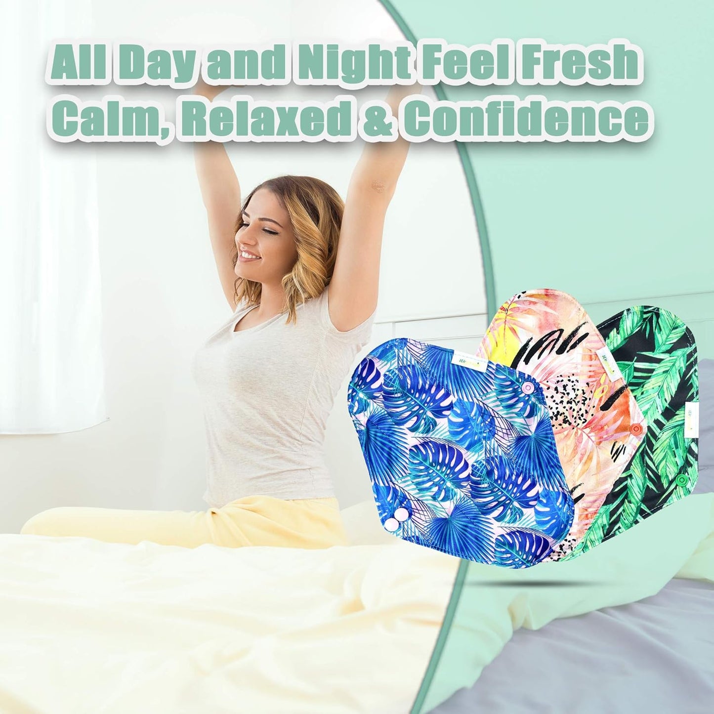 wegreeco Charcoal Reusable Menstrual Pads - Reusable Sanitary Pads | Reusable Panty Liners | Soft Cloth Menstrual Pads - 6 Pack with 1 Cloth Mini Wet Bag (Small, Leaves)