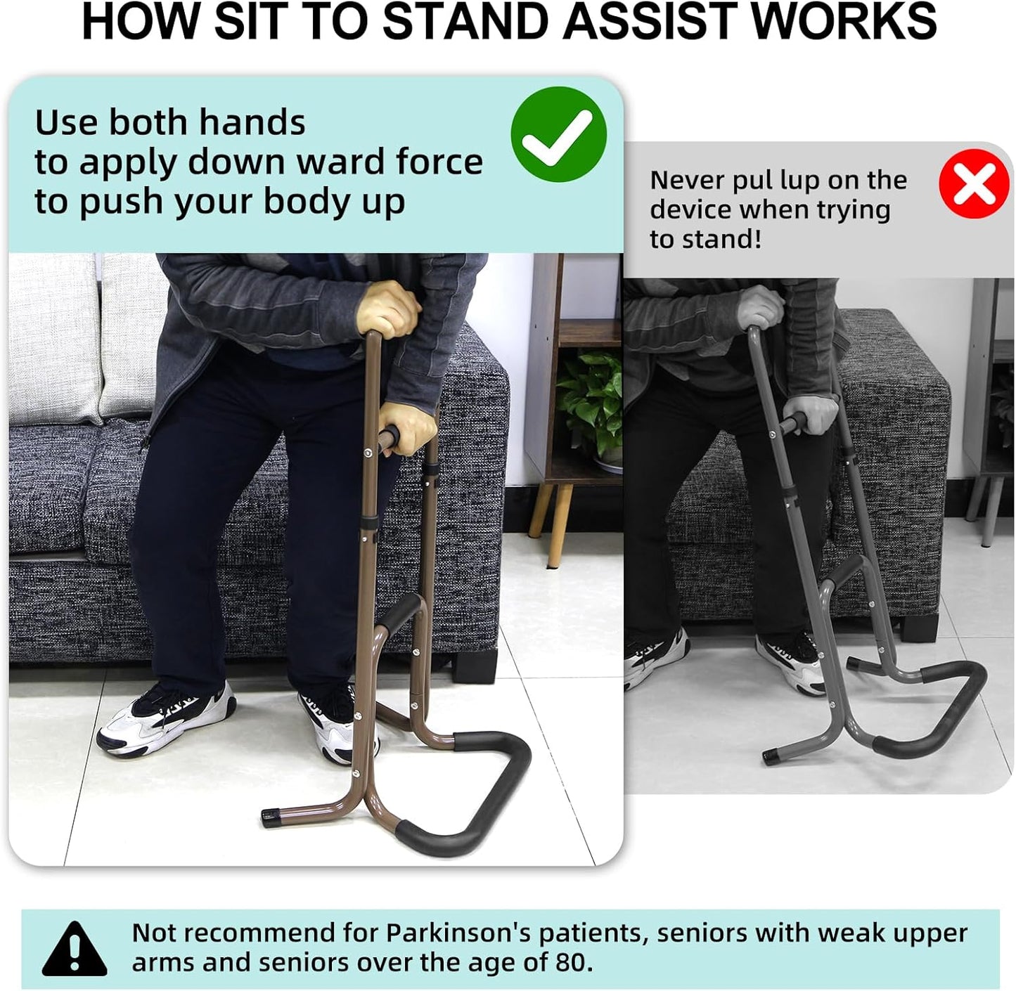 Aluminium Stand Assist Aid for Elderly - Lightweight Chair Lift Assist Devices for Seniors, Easy Stand Up and Move, Standing up Support, with Anti-Slip Protector, Height Adjustable, Brown