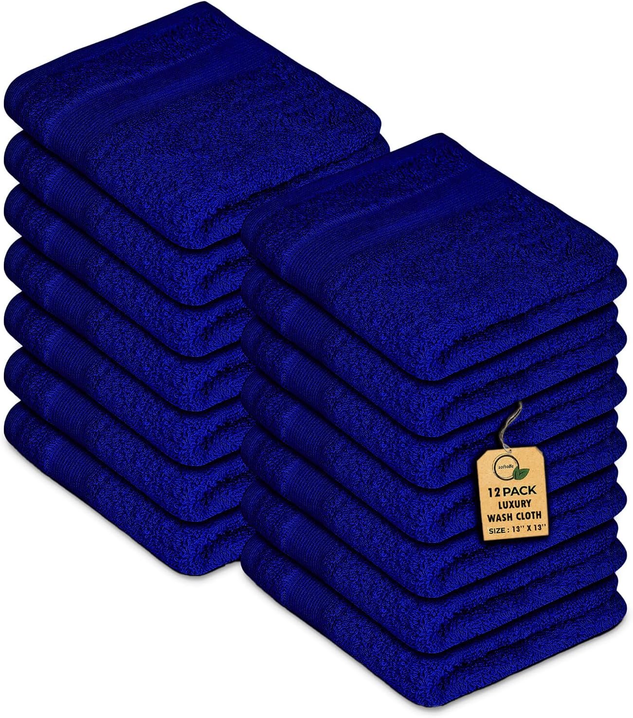 Premium Wash Cloths Pack of 12 (13" x 13") 100% Ring Spun Cotton | Luxury Washcloths | Ultra Soft Face Towels | Highly Absorbent Wash Cloths for face (Royal Blue)
