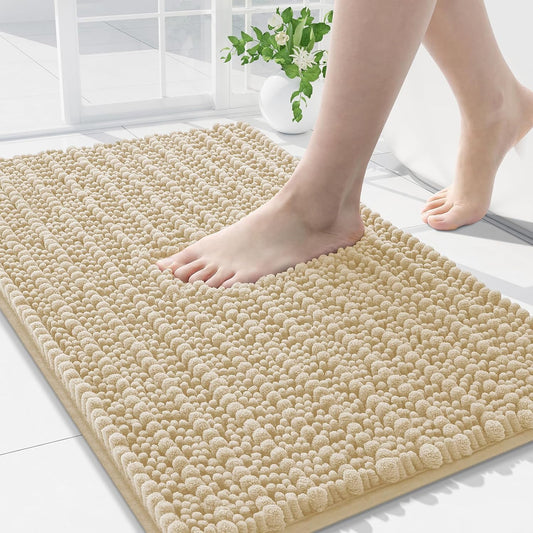 Arotive Luxury Chenille Bathroom Rug Mat, Extra Soft Thick Absorbent Shaggy Bath Rugs, Non-Slip Machine Wash Dry, Plush Bath Mats for Bathroom, Shower and Tub, 36x24, Cream Beige