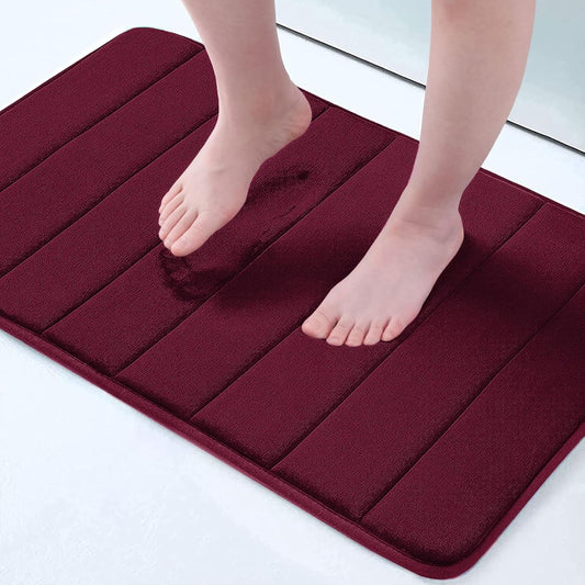 Buganda Memory Foam Bath Mat, 30" x 20", Ultra Soft and Non-Slip Bathroom Rugs, Water Absorbent and Machine Washable Bath Rug for Bathroom, Shower, and Tub, Burgundy