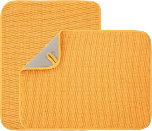 2 Pack Microfiber Dish Drying Mat for Kitchen Counter,Ultra Absorbent Dish Drainer Mat ,Dish Drying Pad , Dish Rack Mat 20×15 Inch (Yellow)