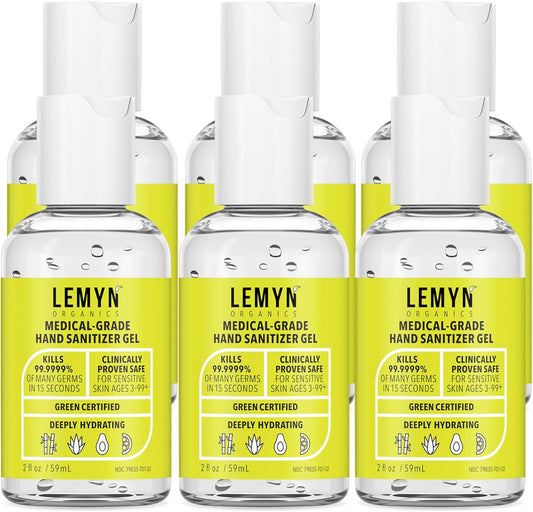 Medical Grade Hand Sanitizer Gel - 97% ORGANIC - 2 FL.OZ. (PACK OF 6)