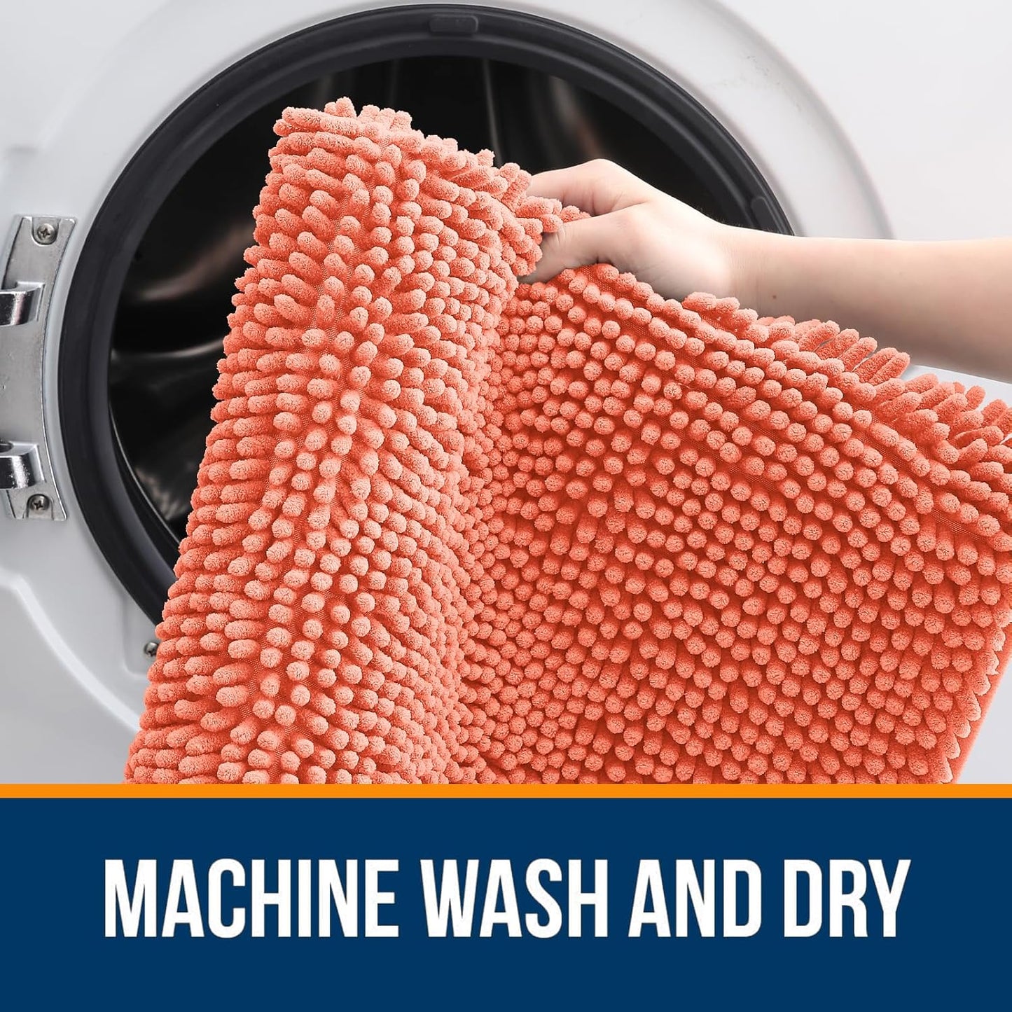 OLANLY Bathroom Rugs 40x32, Extra Soft Absorbent Chenille Bath Rugs, Rubber Backing Quick Dry, Machine Washable Bath Mats for Bathroom Floor, Tub and Shower, Home Decor Accessories, Coral