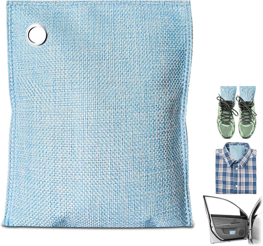 4 Pack charcoal odor absorber,Bamboo Charcoals Air Purifying Bag Charcoals Deodorizer Eliminator for Strong Odors in Car, Closet, Shoe, Basement (100G*4 Pack Light Blue, Unscented)