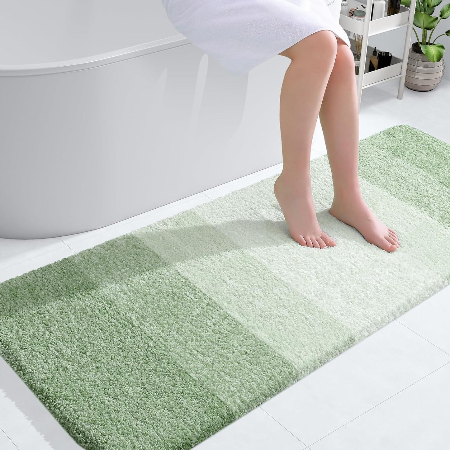 OLANLY Bathroom Runner Rugs 54x24, Extra Soft Absorbent Microfiber Bath Rugs, Rubber Backing, Quick Dry, Washable Bath Mats for Bathroom Floor, Tub and Shower, Home Decor Accessories, Sage Green