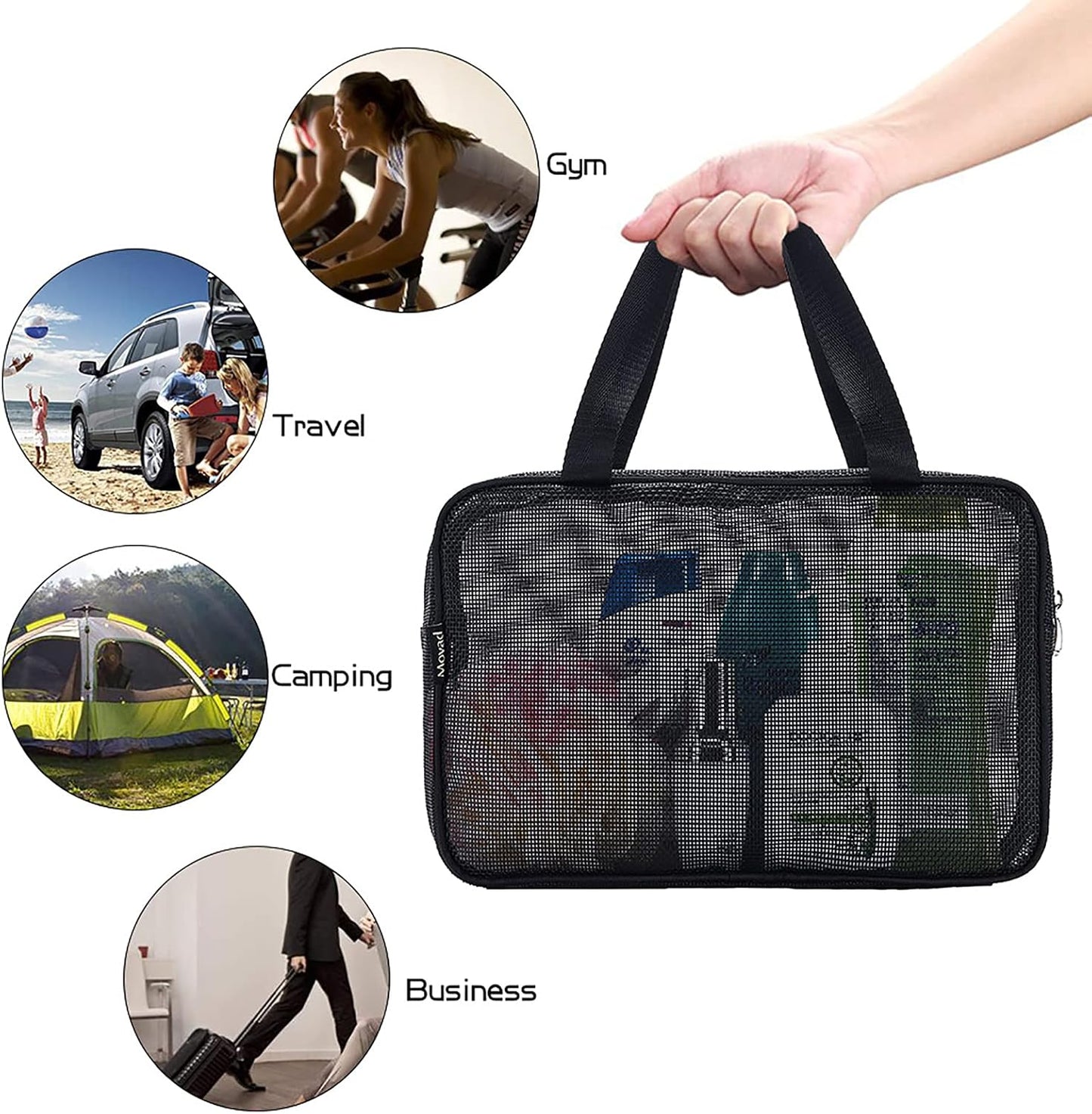 Moyad Mesh Shower Caddy Portable Toiletry Tote Gym Bag for College Dorm Bathroom (Black Large)