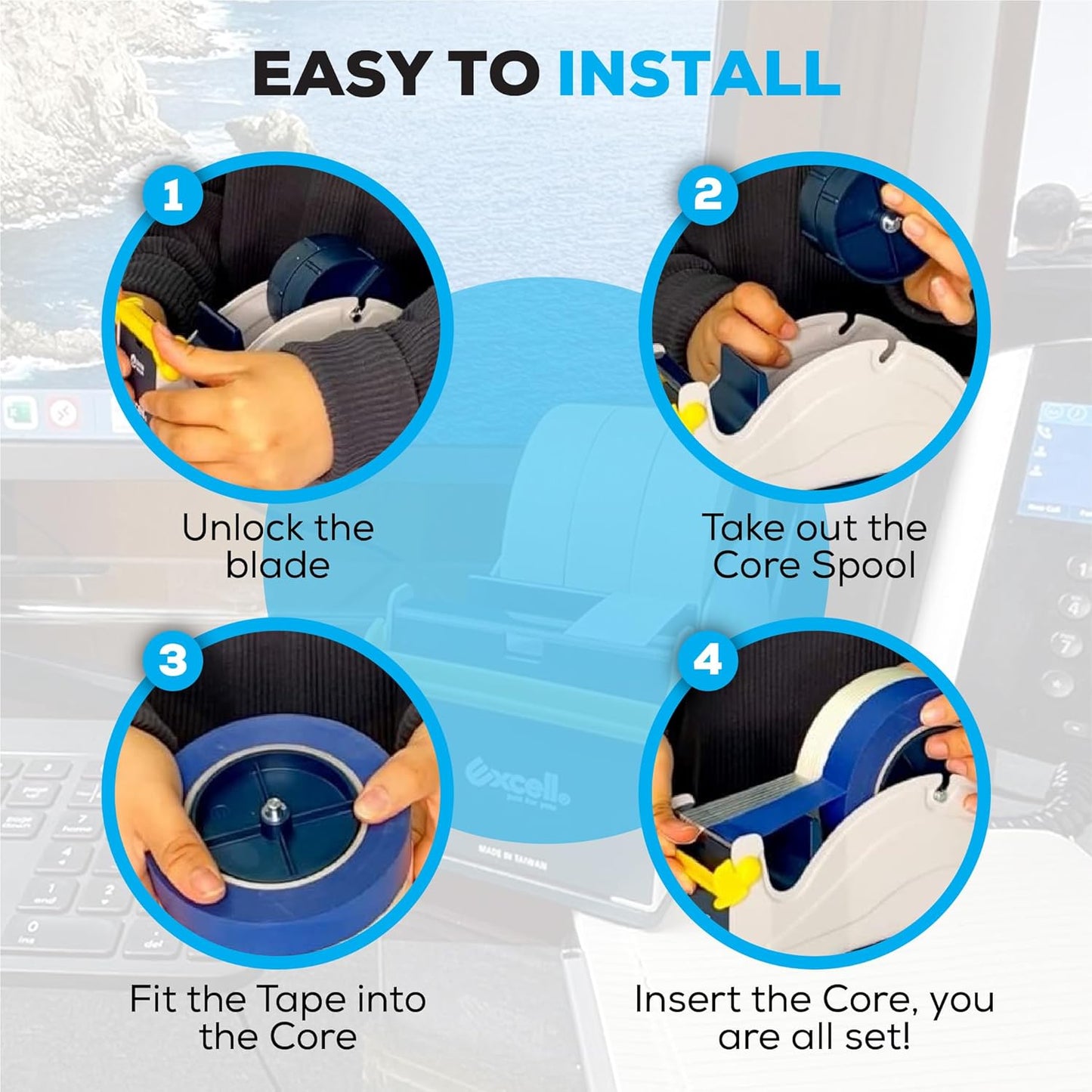 Excell EX-17/3IN JVCC EX-17 Steel Desk Top Tape Dispenser: 3" Wide, Blue/Grey + LuxProdX Sticker