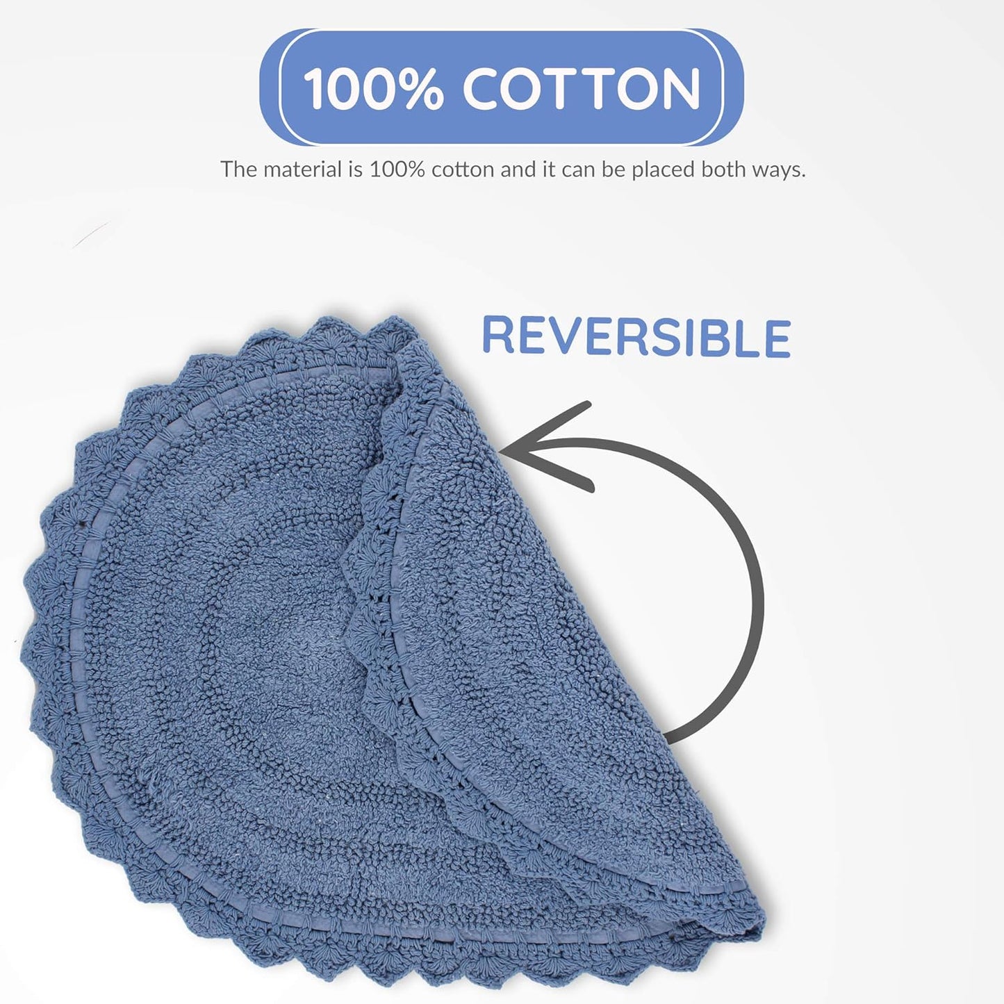 RAJRANG Reversible Bath mat for Bathroom with Crochet Cotton Absorbent Soft Bath Rug Parisian Blue Oval 24x17 Inches