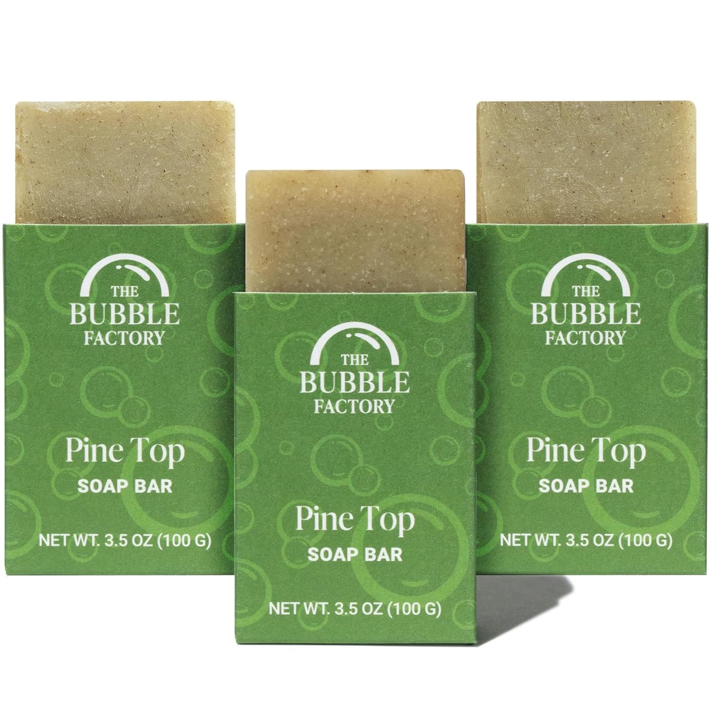 The Bubble Factory Handmade Natural Bath & Body Soap Bar, Vegan, All-Natural, Palm Oil Free, Made in USA with Shea Butter + Essential Oils, Pine Top, 3 Bars