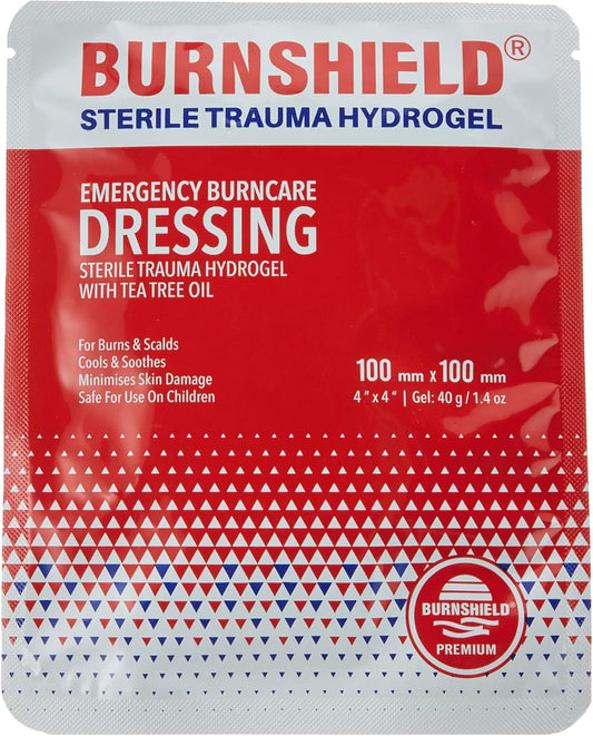 Burnshield Burn Dressing 4" x 4" – Sterile Hydrogel Trauma Pad for Minor Burns, Scalds & Sunburn – Single Use First Aid Treatment