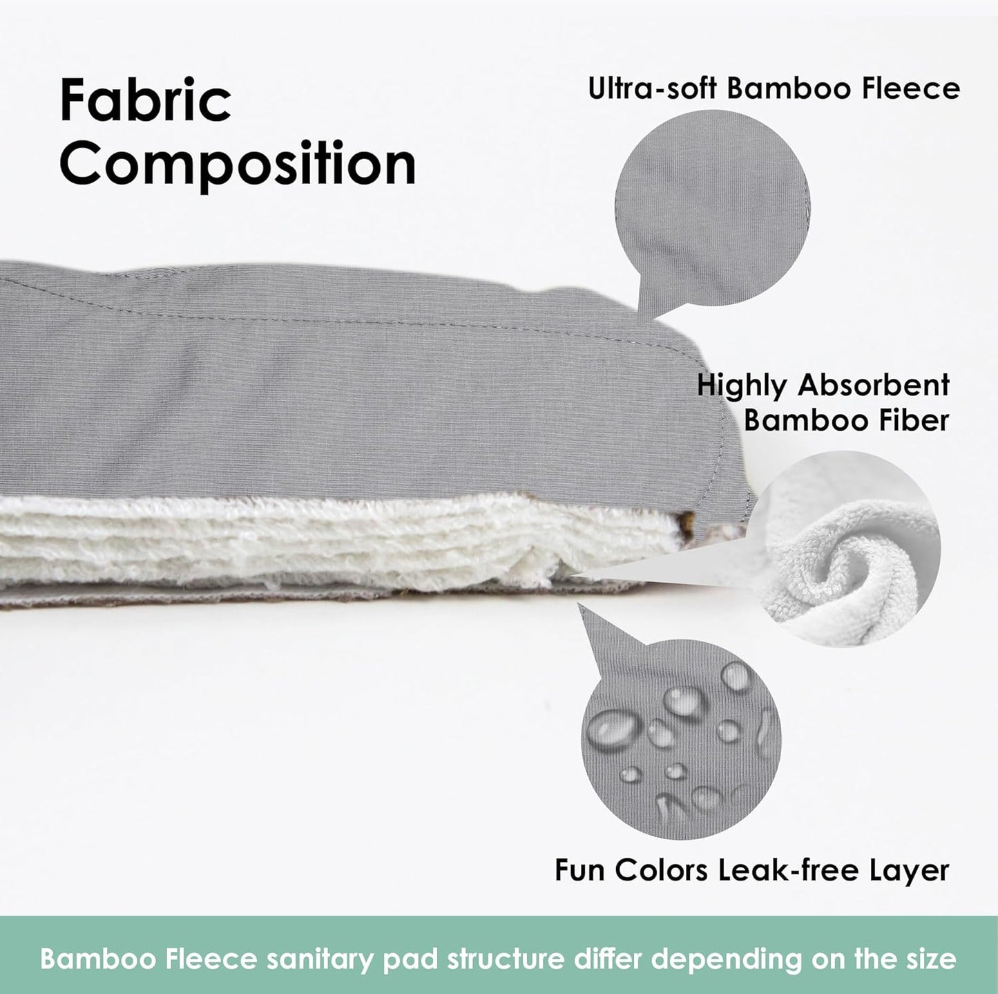 wegreeco 6 Pcs Reusable Menstrual Pads, Ultra Absorbent Cloth Pads for Heavy Flow, Sanitary for Teens,Women, Nonslip, Grey Inner, Grey Outer, Large