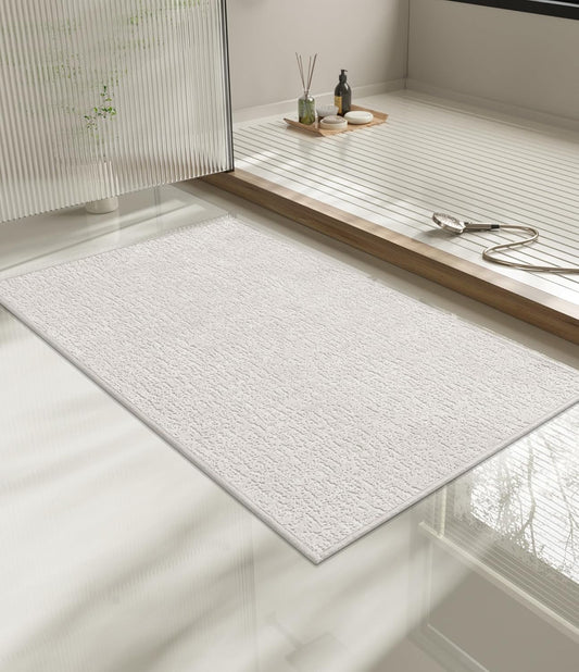 chakme Bathroom Rugs Mat 36x24, Ultra Thin Non Slip Bath Mat Quick Dry Absorbent Bath Mat for Bathroom Floor, (White, 36"x24")
