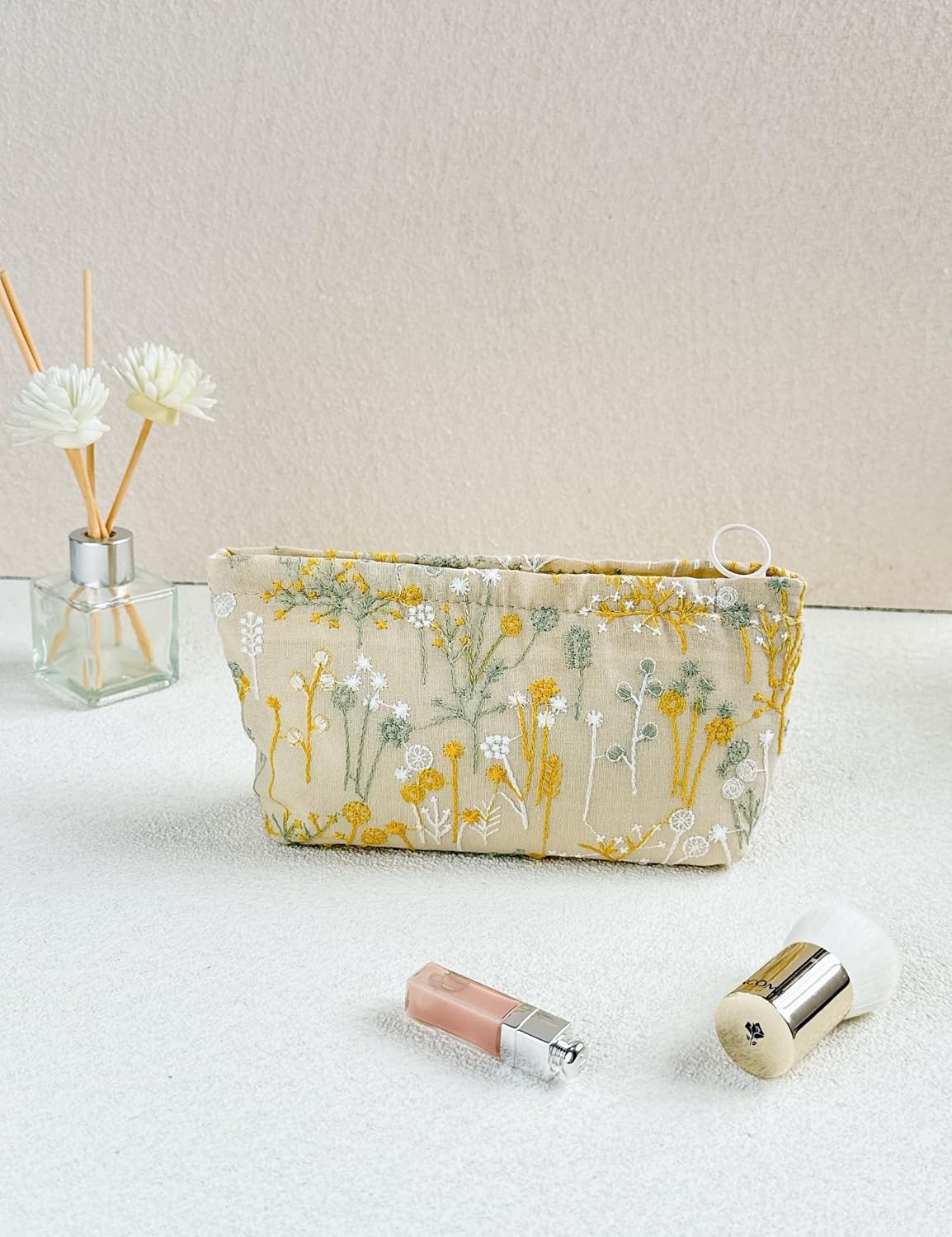 2 Pcs Makeup Bags, Large Cosmetic Bag Travel Toiletry Bag Organizer for Women, Embroidery Craft, Floral Makeup Bag Small Cosmetic Pouch Purse with Zipper Gifts for Girls Teen