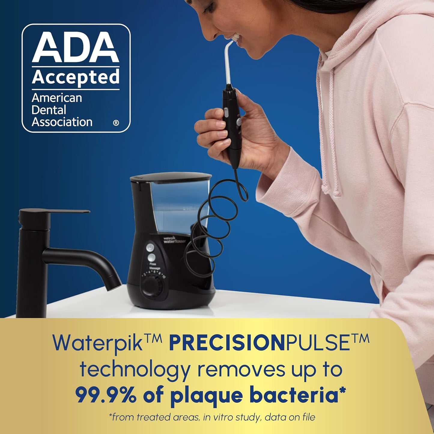 Waterpik Aquarius Water Flosser For Teeth Cleaning, Gums, Braces, Dental Care, Electric Power With 10 Settings, 7 Tips For Multiple Users And Needs, ADA Accepted, Black WP-662, Packaging May Vary