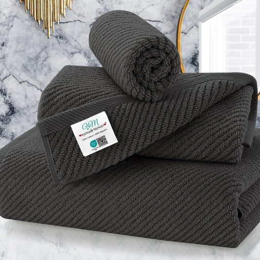 3 Piece Towel Sets for Bathroom, Grey Towels for Showering - 100% Cotton | Quick Dry | Soft | Thick, 1 Large Bath 30" x 56", 1 Hand 18" x 28", 1 Wash Cloth 13" x 13", Bathroom Essentials