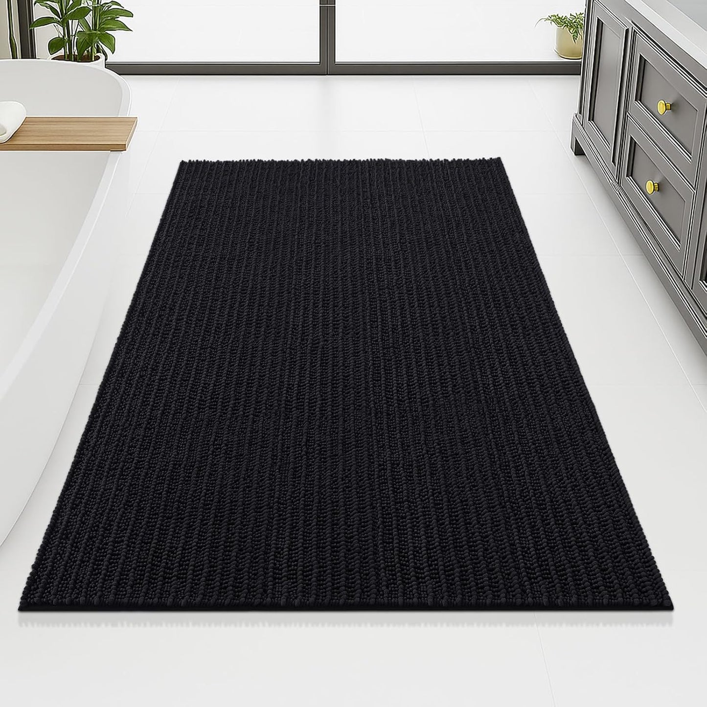 Arotive Luxury Chenille Bathroom Rug Mat, Extra Soft Thick Absorbent Shaggy Bath Rugs, Non-Slip Machine Wash Dry, Plush Bath Mats for Bathroom, Shower and Tub, 70x46, Black