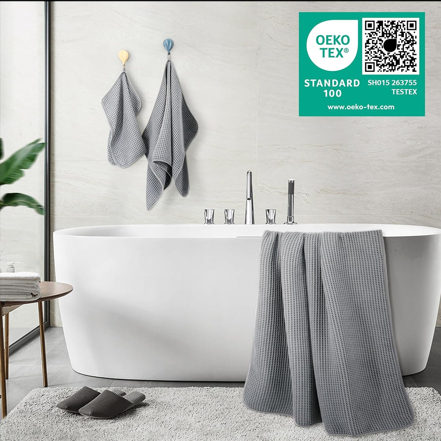 POLYTE Oversize, 60 x 30 in., Quick Dry Lint Free Microfiber Bath Towel Set, 6 Piece (Waffle Weave)