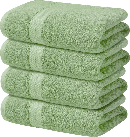Avalon Towels Green Bath Towels Set of 4 pcs (27x54 inches), 100% Cotton Towel Absorbent and Quick Dry Green Bath Towels for Bathroom, Super Soft and Perfect for Daily Use