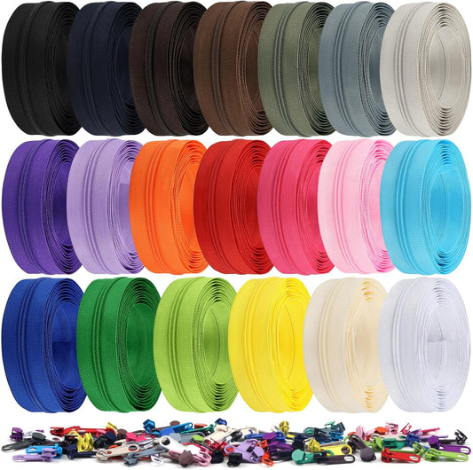 DOITEM 62 Yards 20 Pieces Sewing Zippers #3 Nylon Coil Zippers Assorted Zipper for Sewing with 80 Zipper Sliders for DIY Tailor Sewing Crafts Supplies, 20 Color
