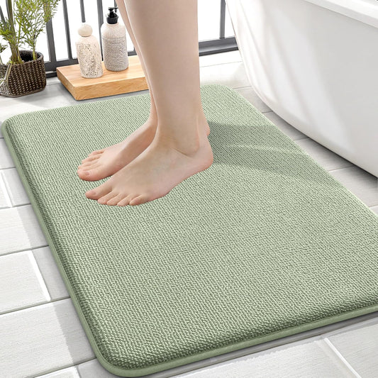 OLANLY Thick Memory Foam Bath Mat Rug 24x16, Extra Soft Absorbent Bathroom Rug, Quick Dry Bath Mats, Non-Slip, Machine Washable Carpet for Bathroom, Tub and Shower, Home Decor Accessories, Sage Green
