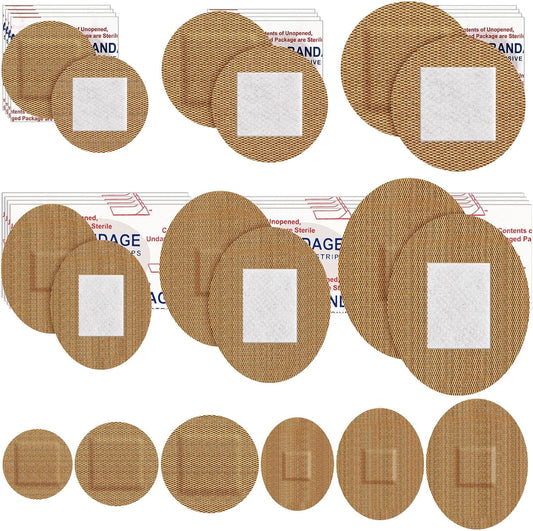 Geiserailie 120pcs Small Bandage Bulk Round Oval Bandages for Face Fabric Adhesive Flexible Breathable Bandages Fabric for Small Wound Protection Care, 6 Sizes, 7/8'', 1'', 1.4'', 1.5 x 1.75''