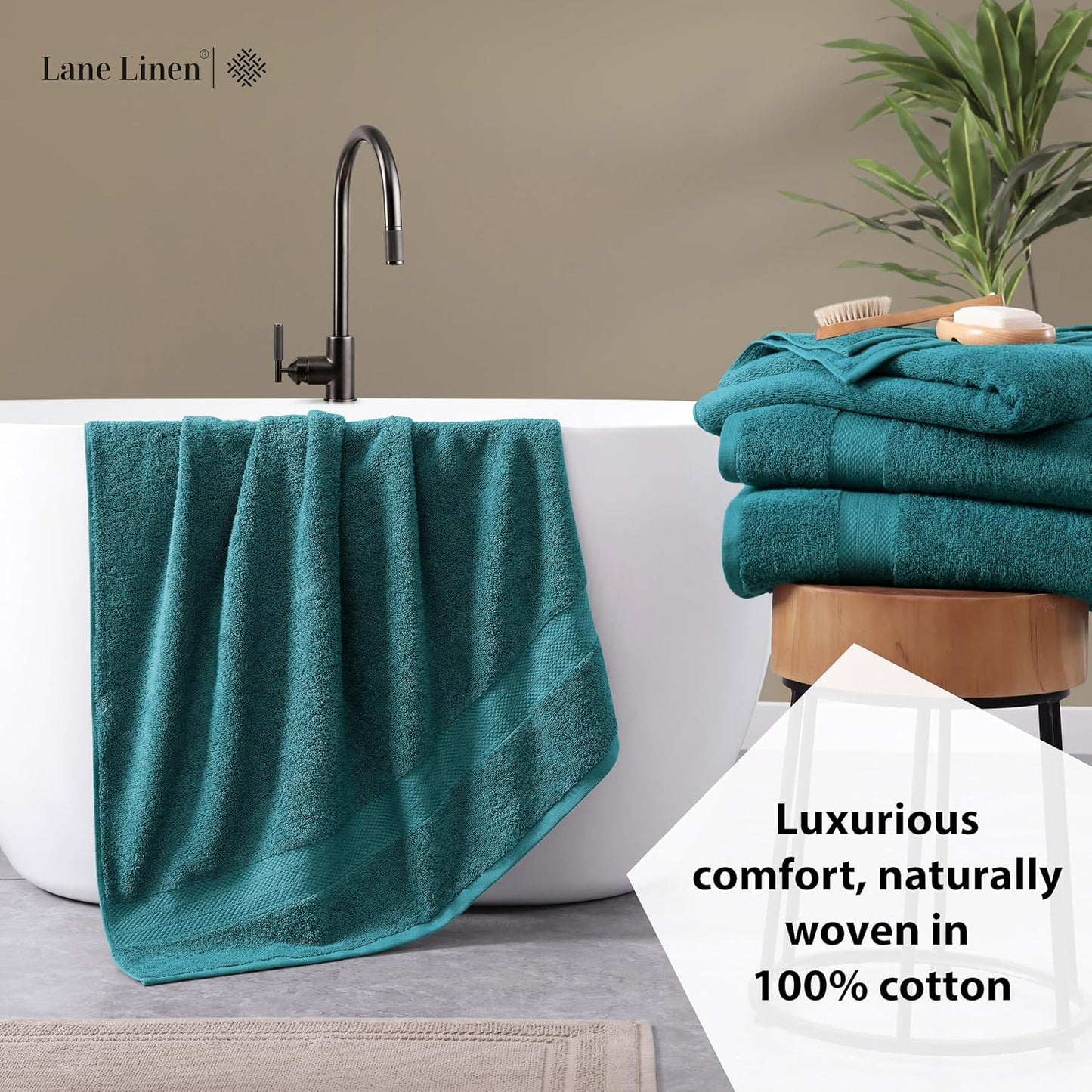 LANE LINEN 100% Cotton 4 Pack Bath Towels Set (28"x54") - Ring Spun, Large Cotton Towels for Bathroom - Quick Dry, Soft & Absorbent Bath Towel Set - Pre Shrunk, Wide Variety of Colors - Sea Port