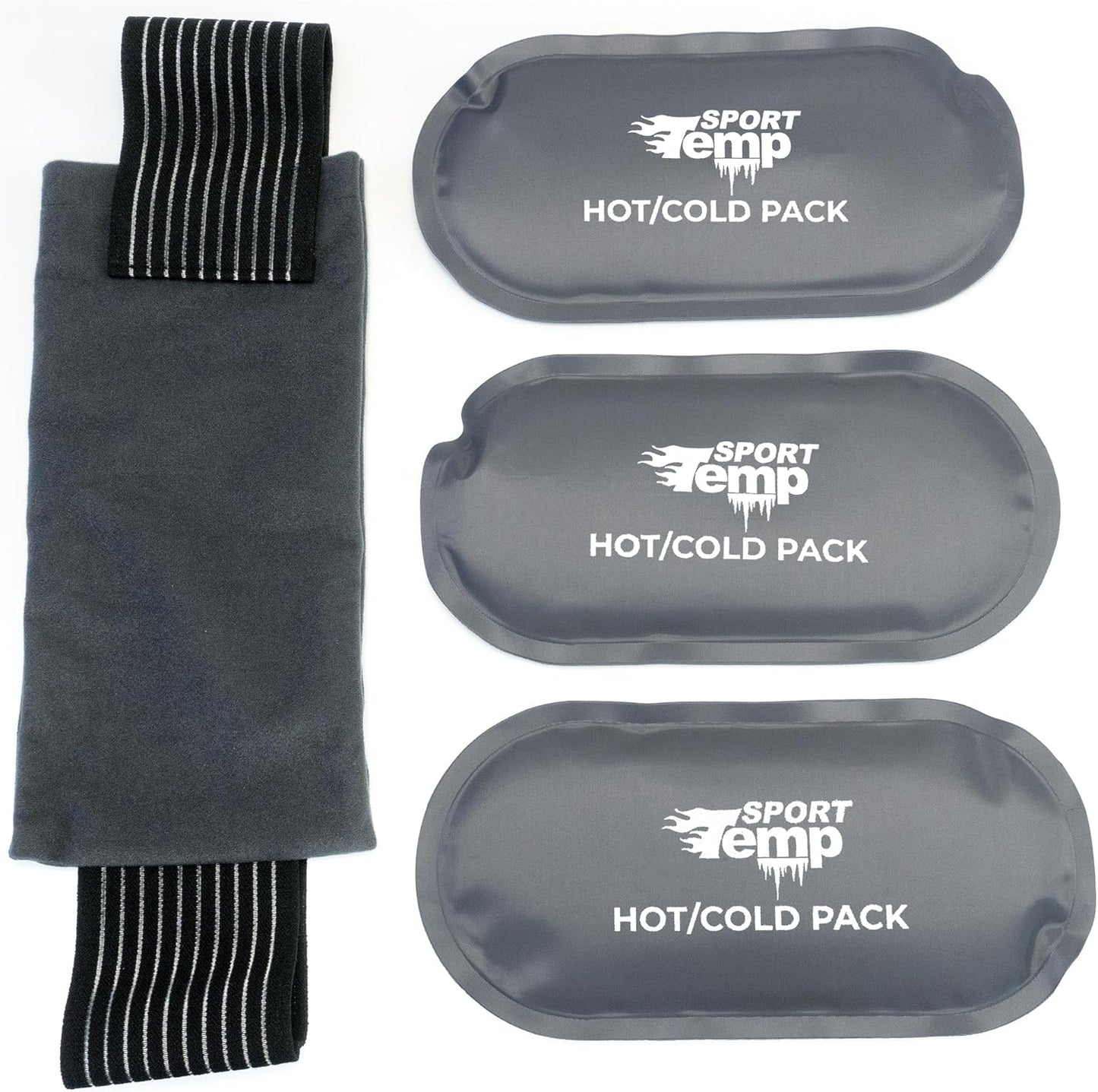 Hot & Cold Reusable Gel Packs (3 Packs + Adjustable Strap) Flexible Soft Compress - Ice & Heat Therapy for Injuries, Back, Shoulder, Hip, Knee, Joint Pain, Swelling, Bruises, Post Surgery - Sport Temp