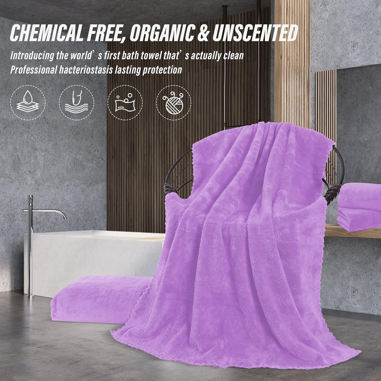 MOONQUEEN 6 Pack Premium Bath Towel Set - Quick Drying - Microfiber Coral Velvet Highly Absorbent Towels - Multipurpose Use as Bath Fitness, Bathroom, Shower, Sports, Yoga Towel (Purple)