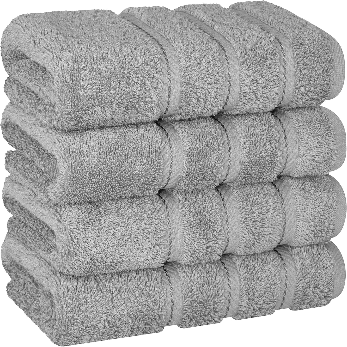 American Soft Linen Luxury Hand Towels for Bathroom, 600 GSM 100% Cotton Turkish 4 Piece Hand Towel Set, 600 GSM Hand Face Towels for Kitchen, Light Grey Hand Towels