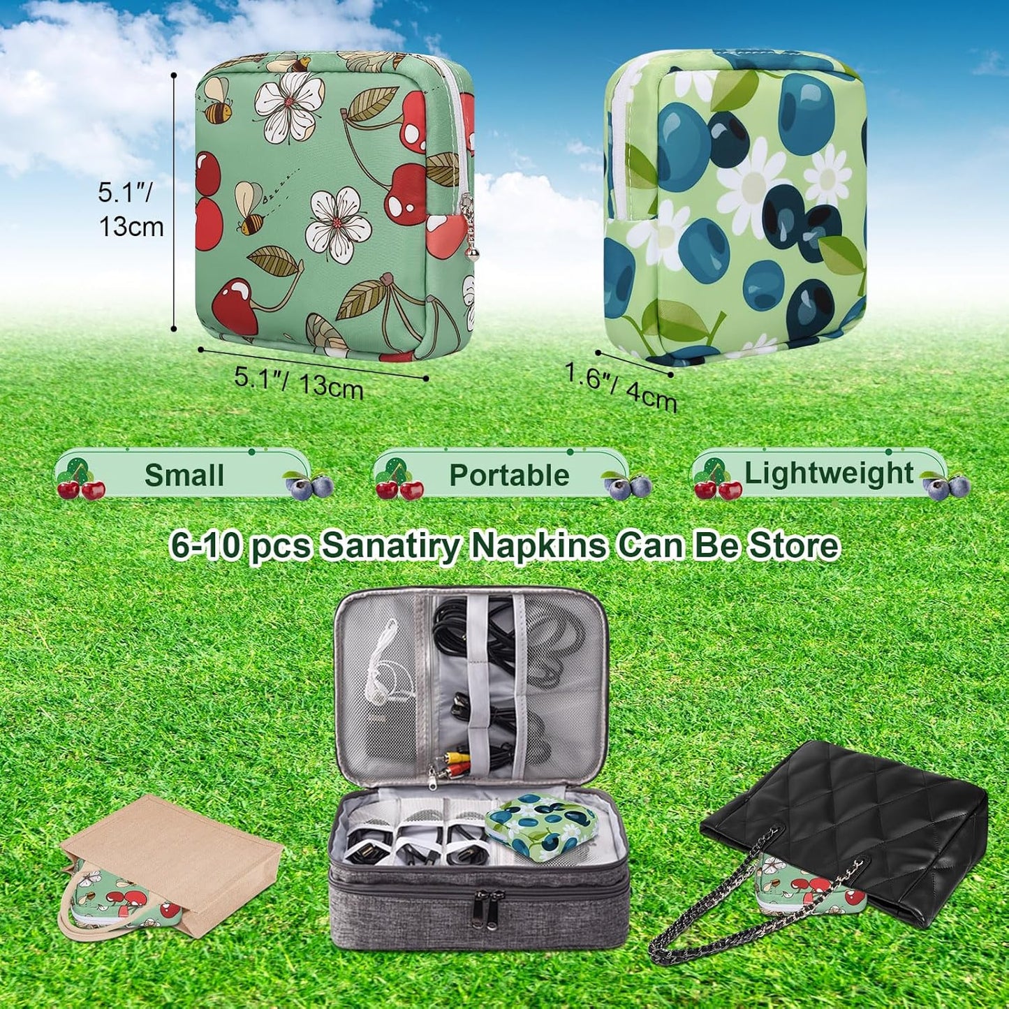 Canvas Sanitary Napkin Storage Pouch for Girls & Womens, Portable Period Pad Pouch for Purse, Small Make Up Bags