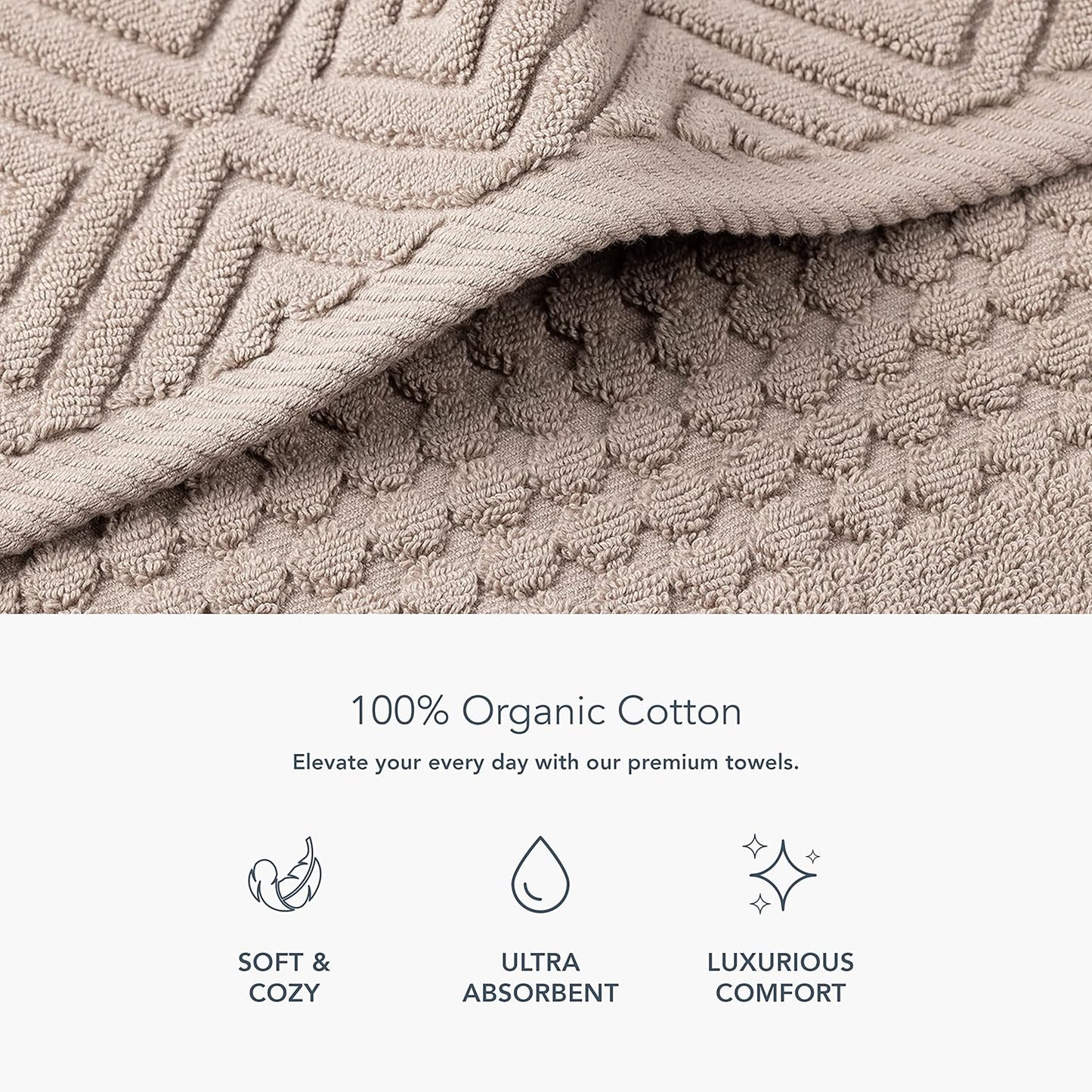 Texere 100% Organic Cotton Diamond Jacquard 700 GSM Luxury Bath Towel Sets - Ultra Soft and Absorbent Hotel and Spa Quality (Diamond, Oxford Tan, 2 Hand & 2 Face Towels)