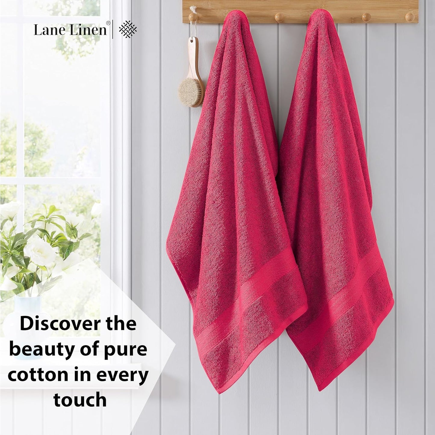 LANE LINEN 100% Cotton Oversized Bath Towels Set of 4 (35"x66") - Ring Spun Cotton Oversized Towels - Quick Dry, Soft & Absorbent Extra Large Bath Towel Set - Dorm Essentials for Girls - Fuchsia