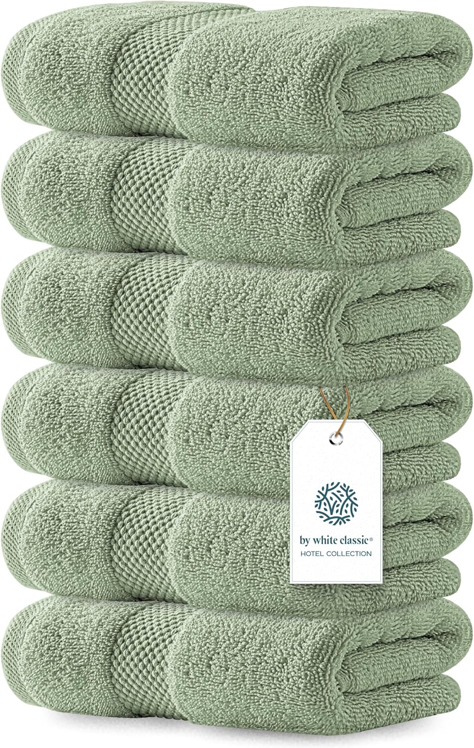 White Classic Luxury Light Green Hand Towels - Soft 100% Turkish Cotton | Highly Absorbent Hotel spa Bathroom Towel Collection | 16x30 Inch | Set of 6
