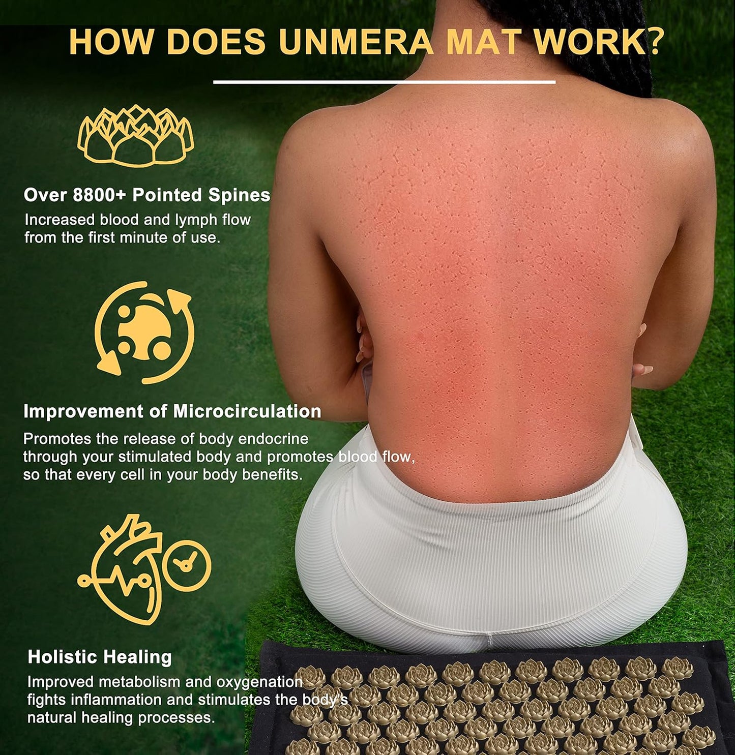 UNMERA Acupressure Mat and Pillow Set,Natural Premium Linen & Coconut Fiber Filling,for Back/Neck Pain Relief, Sciatic, Headache and Muscle Relaxation, Comes with Carrying Bag