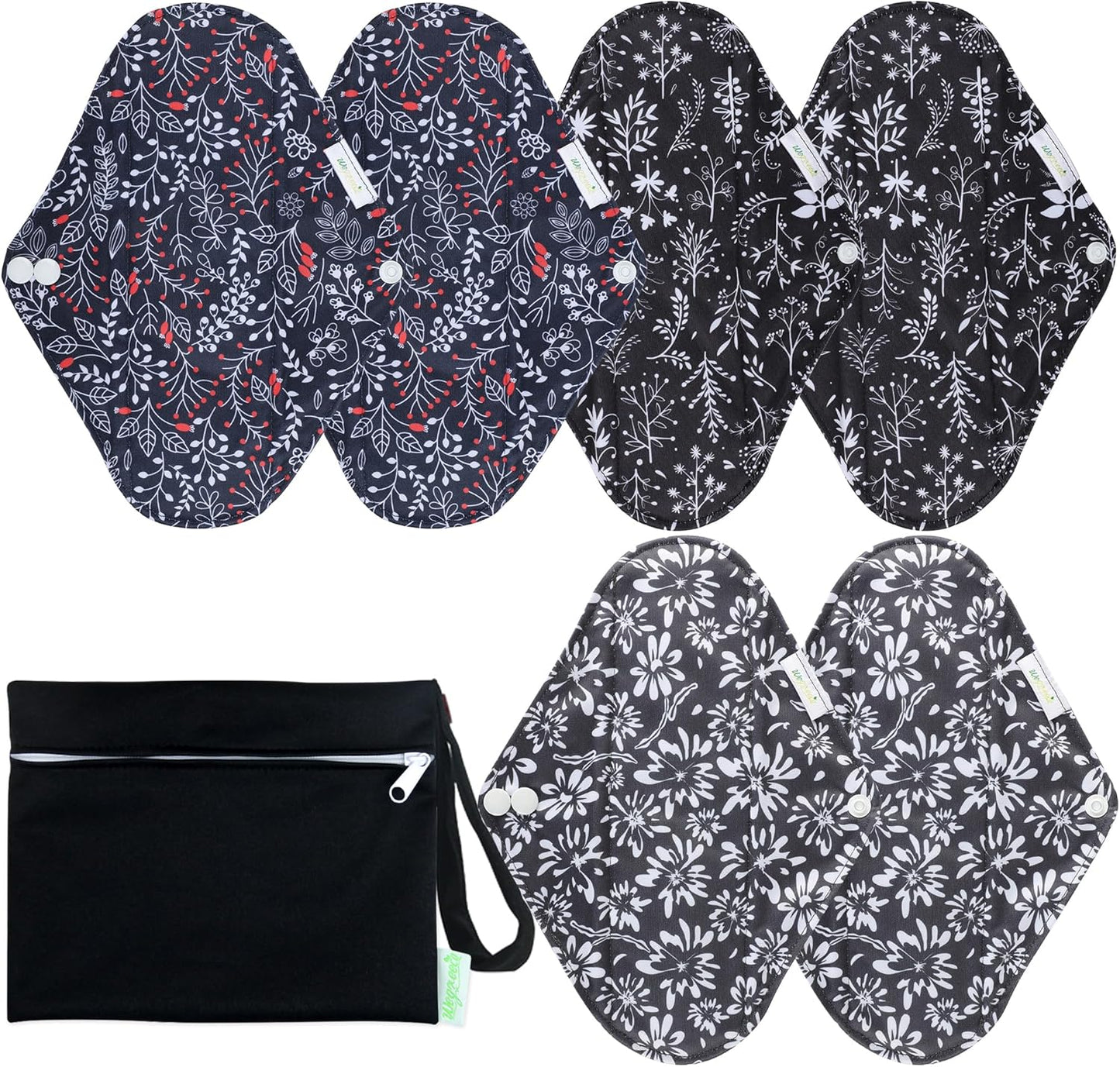 wegreeco Reusable Menstrual Pads - Reusable Sanitary Pads | Reusable Panty Liners | Soft Cloth Menstrual Pads - 6 Pack with 1 Cloth Wet Bag (Medium, Summer Flowers)