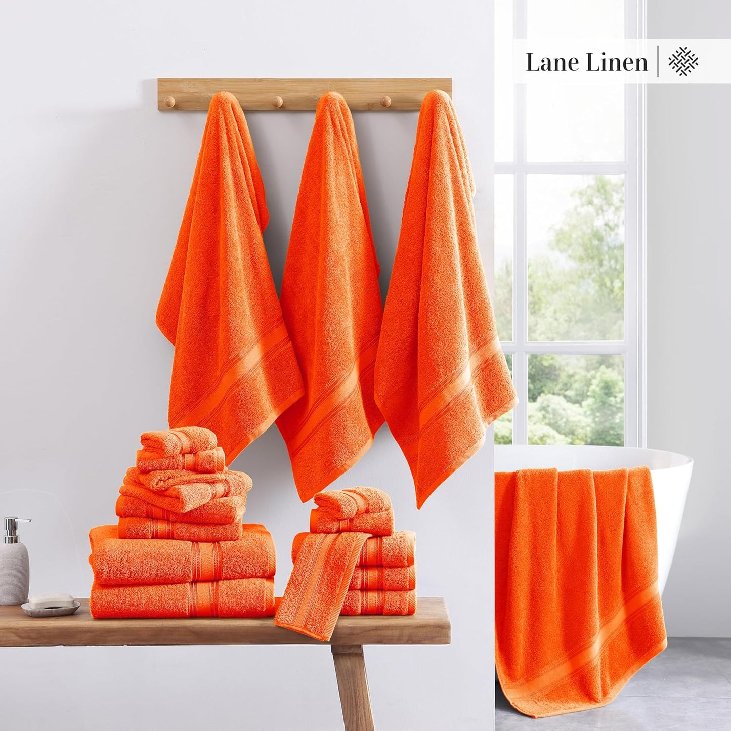 LANE LINEN Luxury Bath Towels Set - 6 Piece, 100% Cotton, Quick Dry, Super Soft & Absorbent, Zero Twist (2 Bath Towels, 2 Hand Towels, 2 Washcloths) - Rust