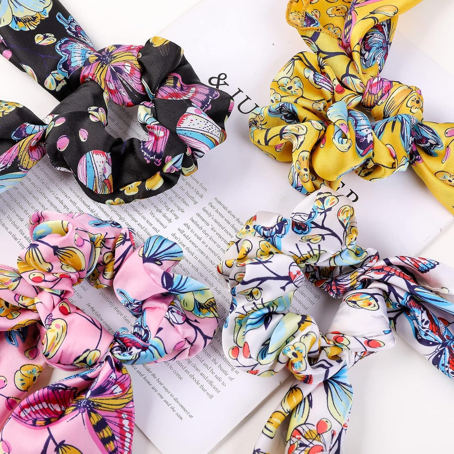 Butterfly Scrunchies - Vivid Silk Hair Accessories with Colorful Scarves, Ribbons, Elastics, Bandanas, Bows and Bands for Women and Girls (6PCS)