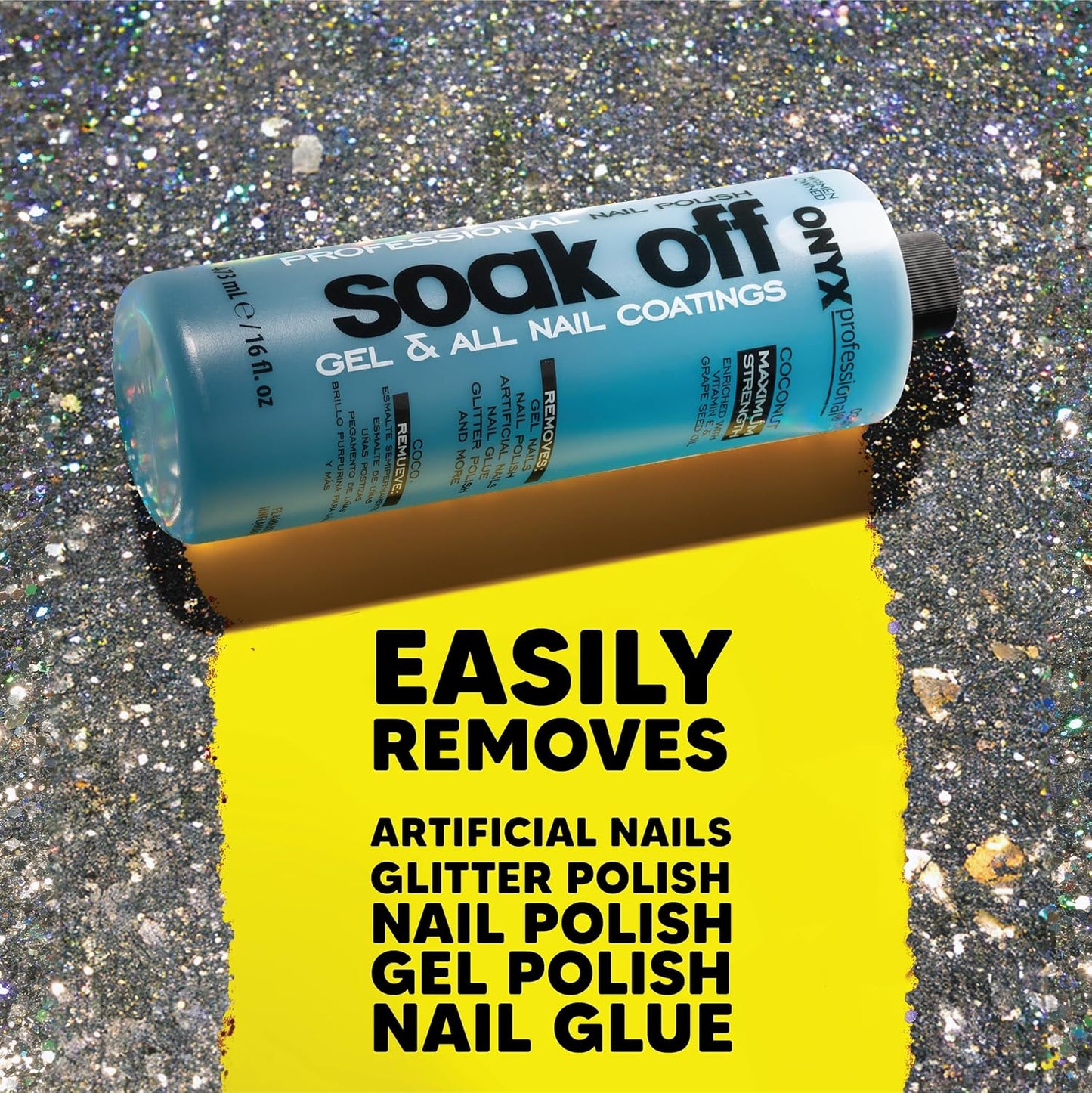 Onyx Professional Coconut Scented Nail Polish Remover with Nail File, 16 oz, Maximum Strength Soak Off Gel Polish Remover, Vitamin E & Grape Seed Oil Enriched Nourishing Formula