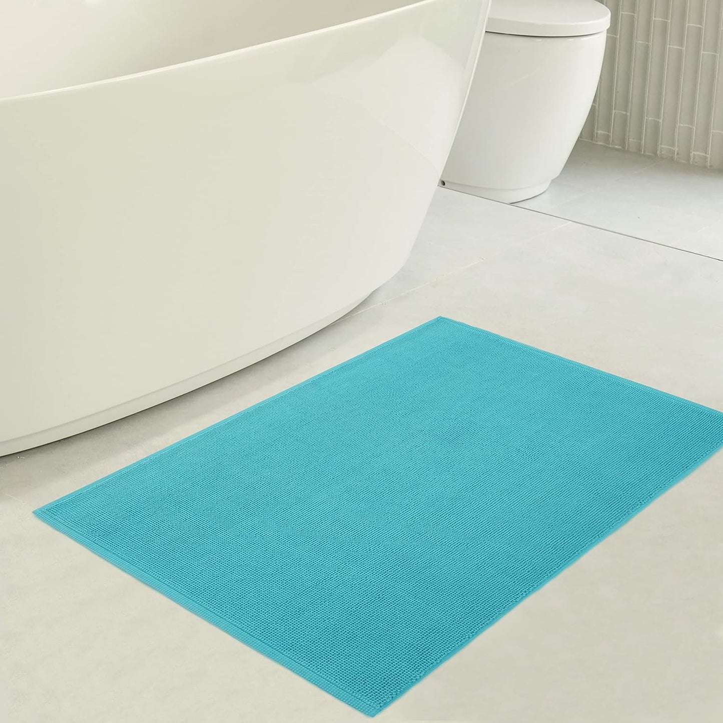 American Soft Linen Bath Rug, 20 in 34 in 100% Cotton Bath Mats Rugs for Bathroom, Slip Reducer Washable Shaggy Form Area Rugs, Turquoise Blue Bath Rug