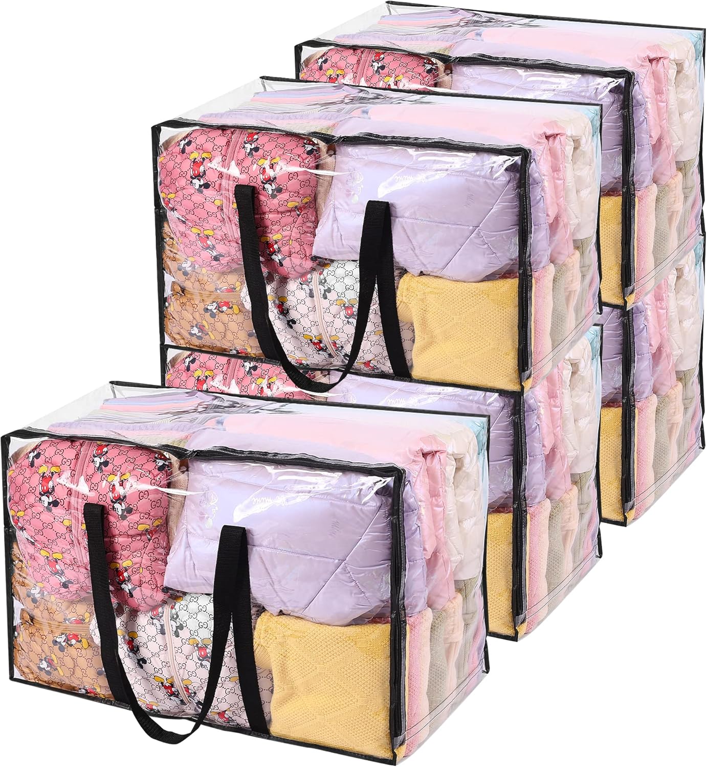 Vieshful 5 Pack Clear Comforter Storage Bag, 110L Over-Sized Clothes Storage Bag with Zipper Closet Organizer, Plastic Storage Containers Moving bags for Comforter, Blanket, Bedding, Duvet, Toys