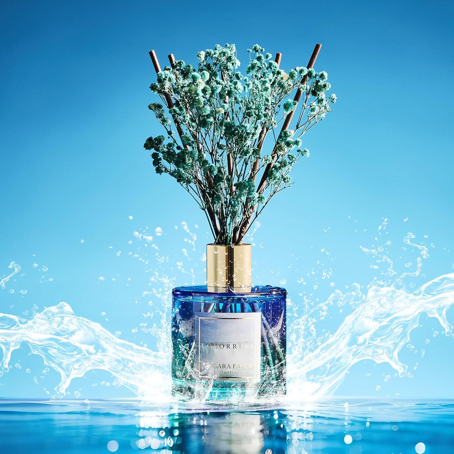 COCORRÍNA Reed Diffuser - Niagara Falls 6.7 Fl.oz Reed Diffuser Set with 8 Sticks & Preserved Baby's Breath, Reed Diffuser for Home Bathroom Shelf Decor