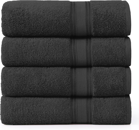 LANE LINEN Large Cotton Bath Sheets, Extra Large Quick Dry Towels, Zero Twist, 4 Piece Set, Super Soft, Highly Absorbent, Black