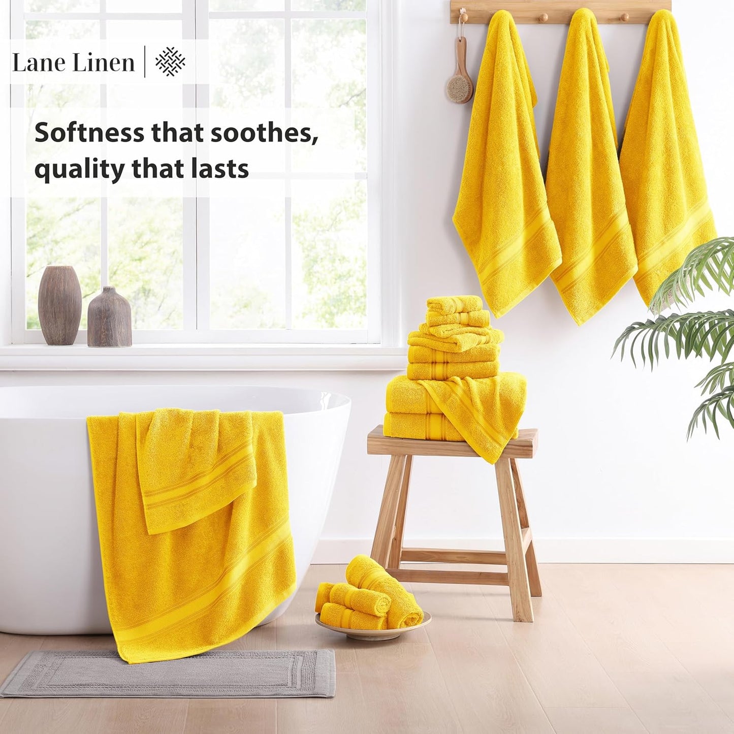 LANE LINEN 100% Cotton Luxury Bath Towel Set - 18 Pieces - Zero Twist, Ultra Soft, Quick Dry & Extra Absorbent - 6 Bath, 6 Washcloths, 6 Bathroom Hand Towels - Machine Wash in Cold Setting - Mimosa