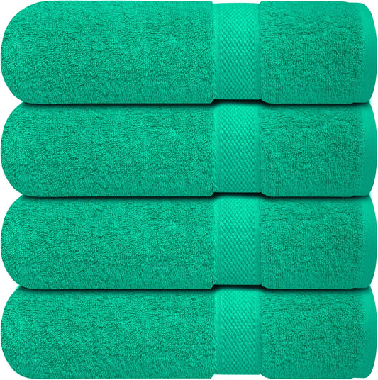 Infinitee Xclusives Luxury 100% Ring-Spun Cotton Bath Towels Set of 4 (27x54 inches) – Soft, Absorbent & Quick-Drying Towels for Bathroom, Gym, Spa & Hotel Use (Vivid Green, Bath Towels)