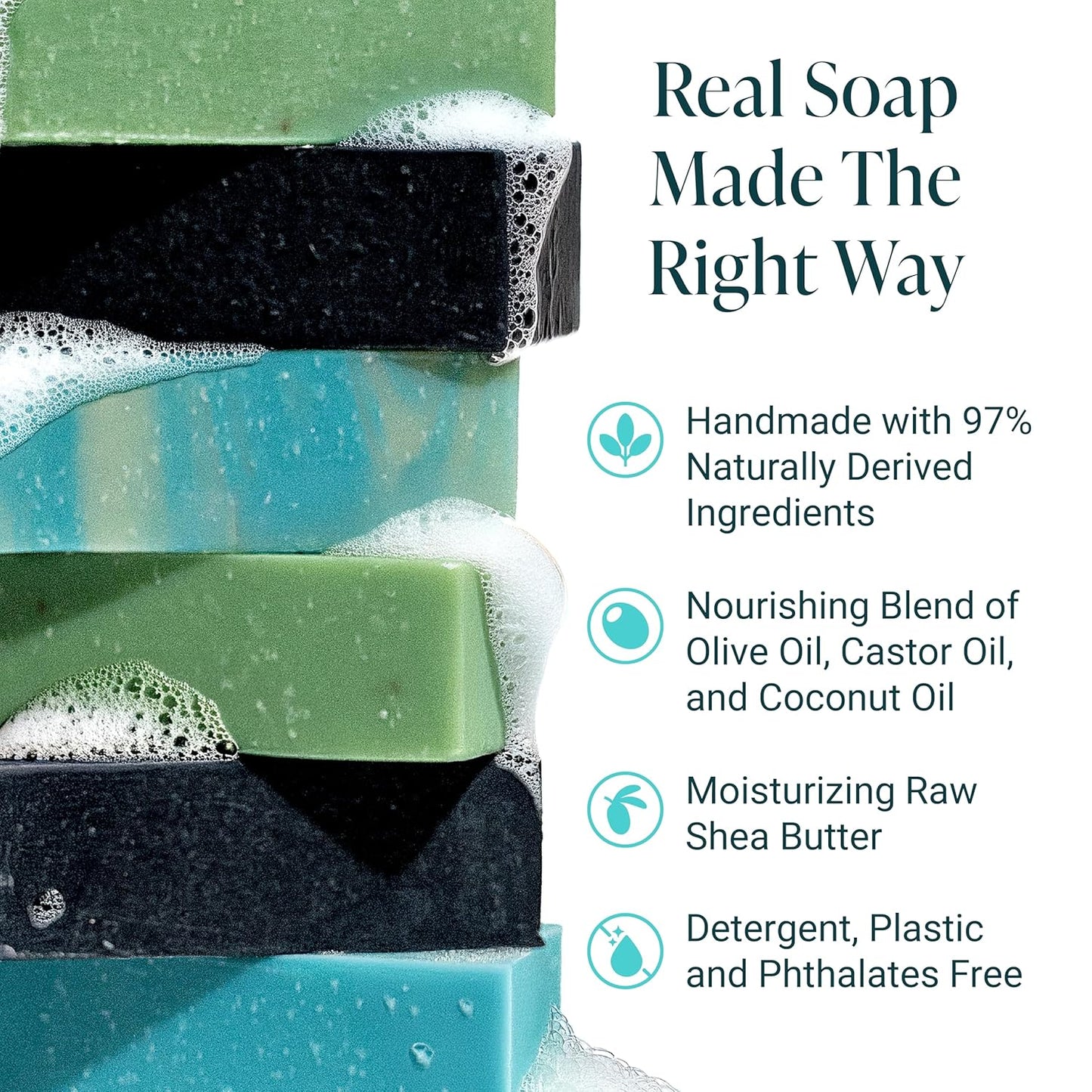 The Bubble Factory Handmade Natural Bath & Body Soap Bar, Vegan, All-Natural, Palm Oil Free, Made in USA with Shea Butter + Essential Oils, Eucalyptus Mint/Rosemary Mint/Tea Tree Mint, 3 Bars